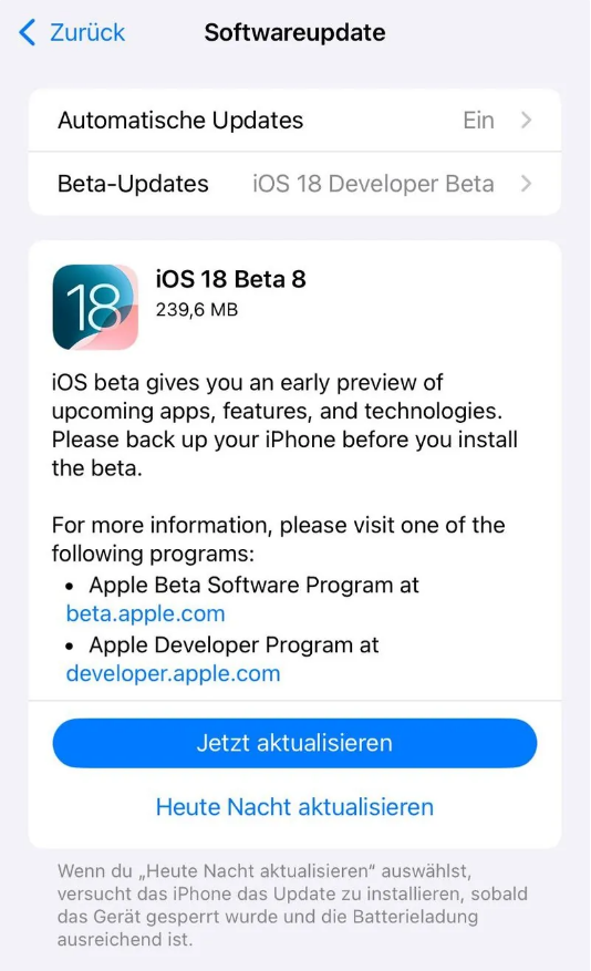 海棠苹果手机维修分享苹果 iOS / iPadOS 18 开发者预览版 Beta 8 发布 